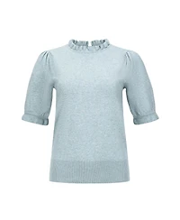 Hope & Henry Women's Organic Puff Sleeve Ruffle Edge Sweater