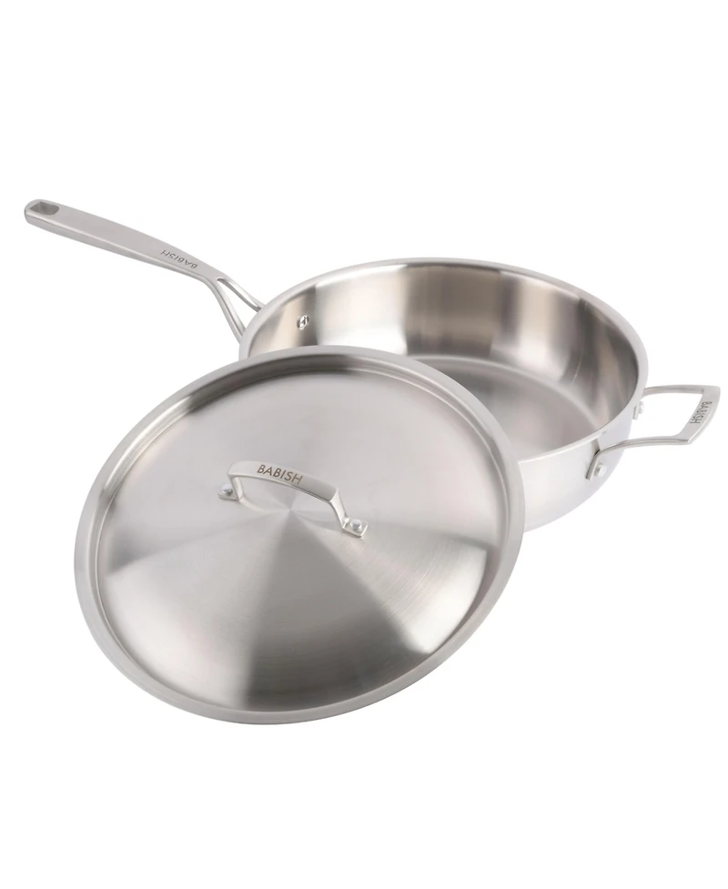 Babish Tri-Ply Stainless Steel Professional Grade Saute Pan w/Lid, 5-Quart