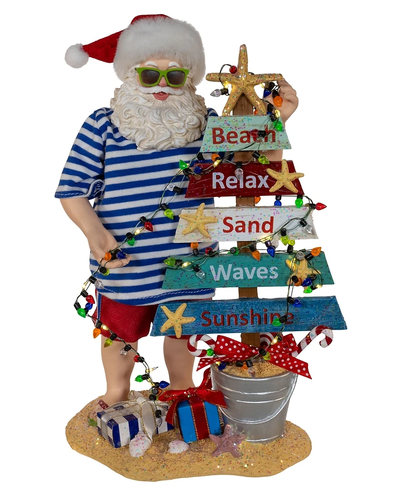 Kurt Adler 10.5-Inch Fabriche Beach Santa with Lighted Sign