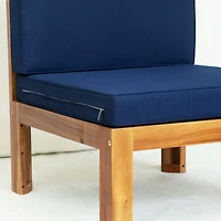 5-Piece Wood Patio Sectional Set with Blue Cushions