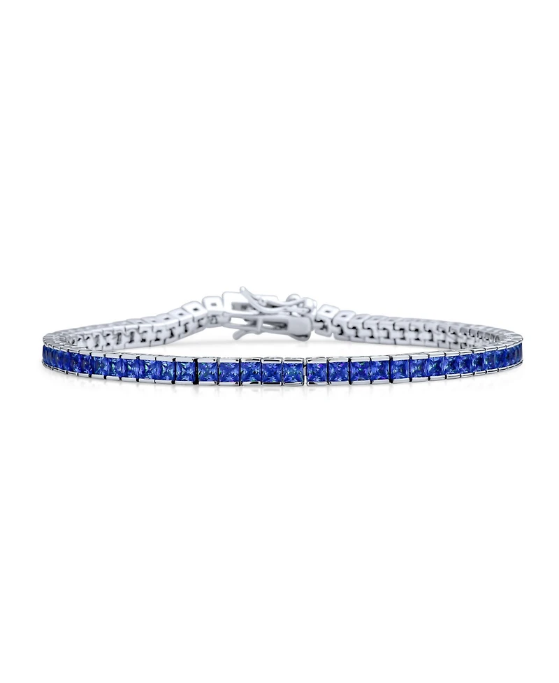 Bling Jewelry 10CT Simple Classic Cubic Zirconia Square Royal Blue Princess Cut Cz Tennis Bracelet Prom Sterling Silver