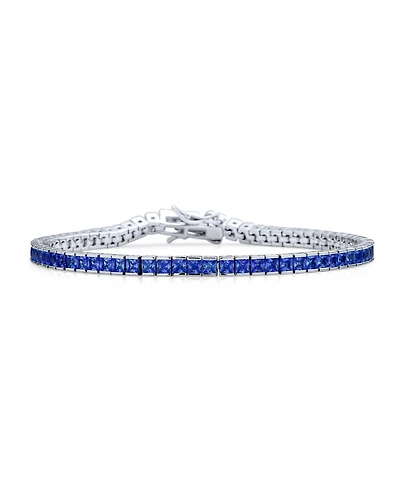 Bling Jewelry 10CT Simple Classic Cubic Zirconia Square Royal Blue Princess Cut Cz Tennis Bracelet Prom Sterling Silver