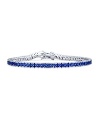 Bling Jewelry 10CT Simple Classic Cubic Zirconia Square Royal Blue Princess Cut Cz Tennis Bracelet Prom Sterling Silver