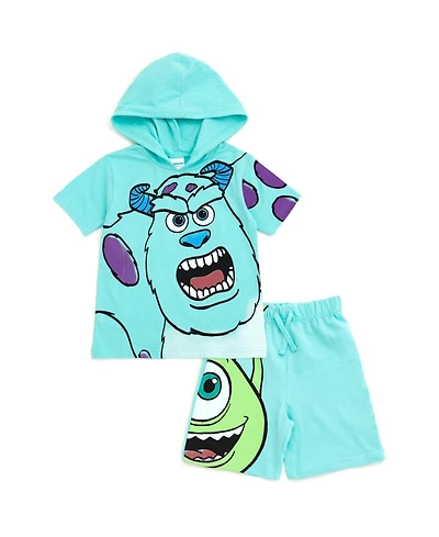 Monsters Inc. Little Boys Hooded T-Shirt and French Terry Shorts Outfit Set