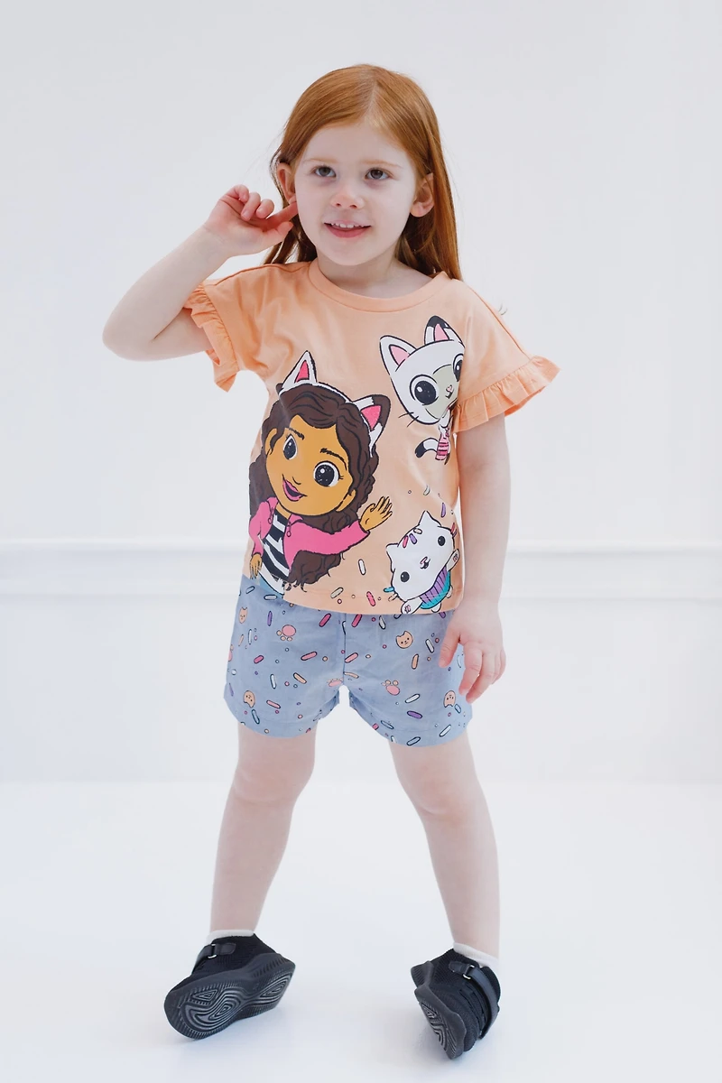 Gabby's Dollhouse Little Girls Dreamworks T-Shirt and Chambray Shorts Outfit Set