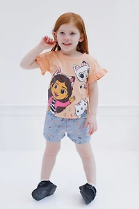 Gabby's Dollhouse Little Girls Dreamworks T-Shirt and Chambray Shorts Outfit Set