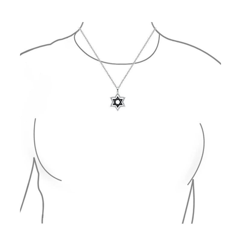Bling Jewelry Black and White Cz Judaica Hanukkah Star of David Pendant Necklace Sterling Silver