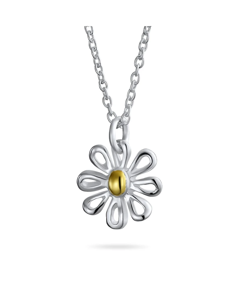 Bling Jewelry Daisy Pendant Necklace and Stud Earrings Jewelry Set Gold Plated Sterling Silver