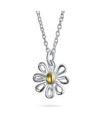 Bling Jewelry Daisy Pendant Necklace and Stud Earrings Jewelry Set Gold Plated Sterling Silver