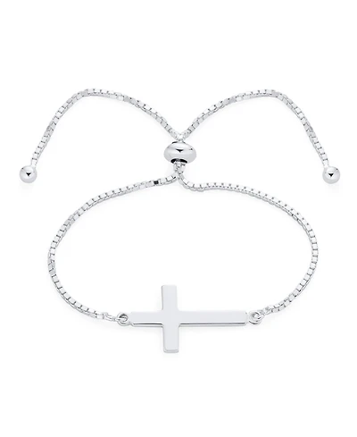 Bling Jewelry Religious Spiritual Horizonal Sideways Cross Slide Bolo Bracelet Gift Sterling Silver 7-8 Inch Adjustable