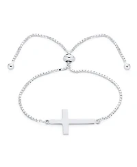 Bling Jewelry Religious Spiritual Horizonal Sideways Cross Slide Bolo Bracelet Gift Sterling Silver 7-8 Inch Adjustable