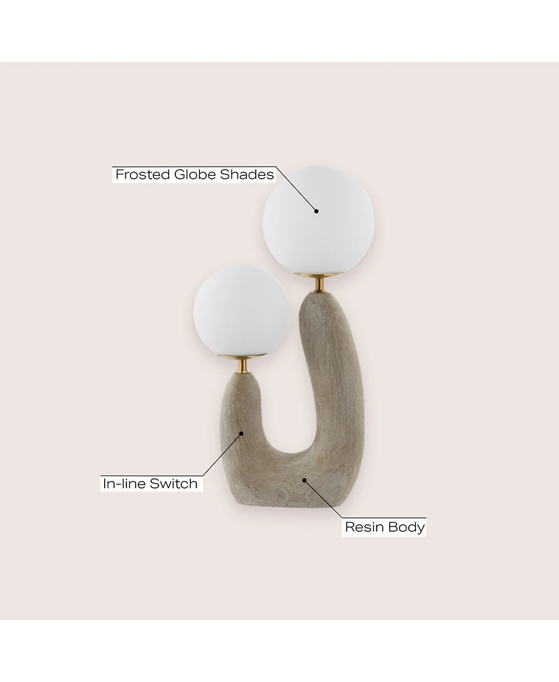 Jonathan Y Oona 18" 2-Light Mid-Century Scandinavian Resin/Iron/Frosted Glass Cactus Led Table Lamp, Gray Wood Finish