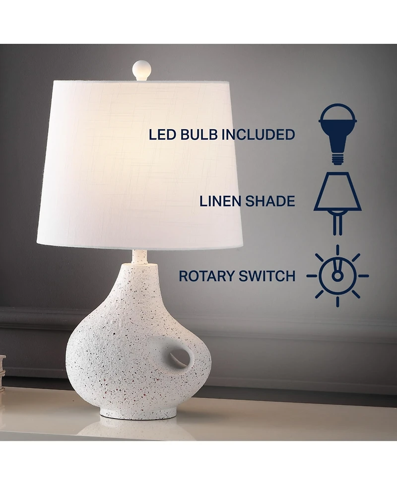 Jonathan Y Charlotte 24" Minimalist Designer Iron/Resin Oval Shade Led Table Lamp, White Terrazzo