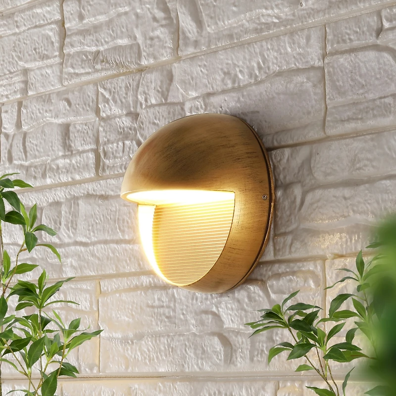 Jonathan Y Orbe 6.25" Outdoor Metal/Glass Integrated Led Wall Sconce, Antique Gold