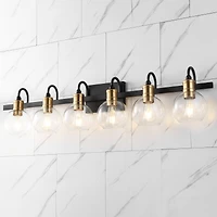 Jonathan Y Marais 44.25" 6-Light Iron/Glass Rustic Vintage Led Vanity Light, Black/Brass Gold
