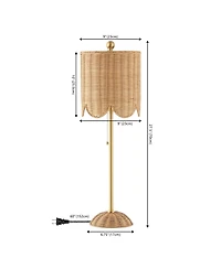 Jonathan Y Celerie 27.5" Coastal Bohemian Rattan/Iron Scalloped Buffet Led Table Lamp with Pull Chain, Natural/Brass Gold (Set of 2)