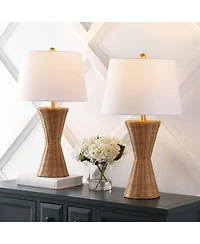 Jonathan Y Laura 27" Coastal Designer Iron/Rattan Wicker Led Table Lamp, Natural (Set of 2)