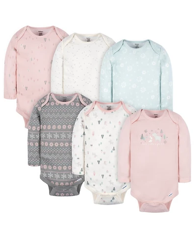 Gerber Baby Girls Long Sleeve Onesies Bodysuits, 6-Pack