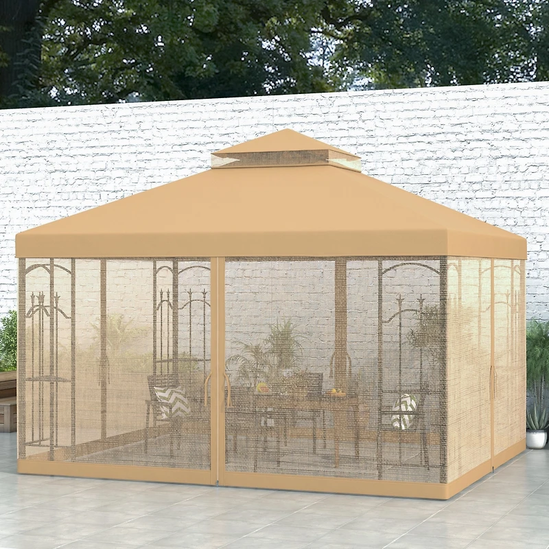 Outsunny Decorative Outdoor Gazebo with Corner Shelves