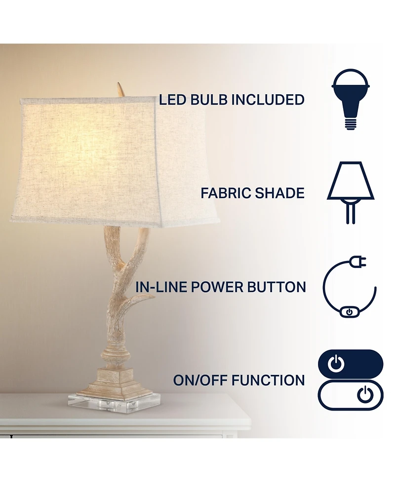 Jonathan Y Antler 29.5" Rustic Resin/Crystal Led Table Lamp, Beige/Clear
