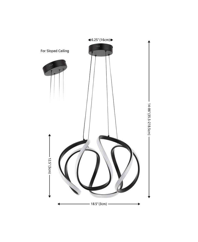 Jonathan Y Euphoria 18.5" 1-Light Contemporary Designer Aluminum/Iron Scribble Integrated Led Pendant Light, Black