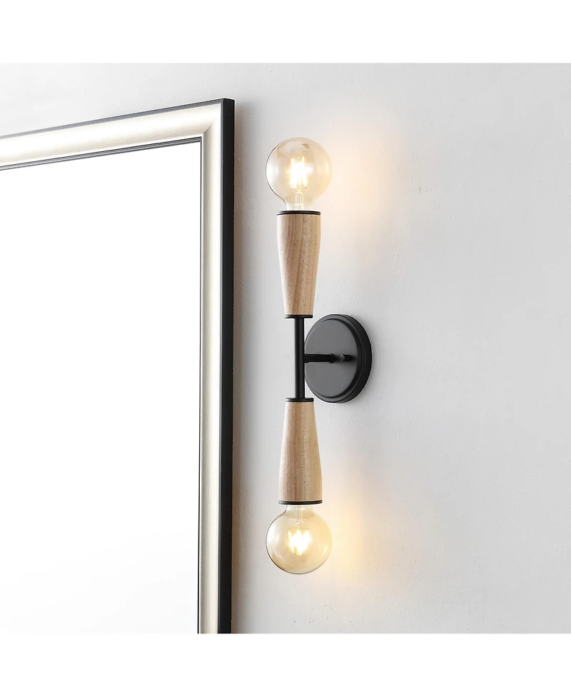 Jonathan Y Katia 5.13" 2-Light Modern Designer Iron/Wood Double Sided Hourglass Led Sconce, Light Brown/Black