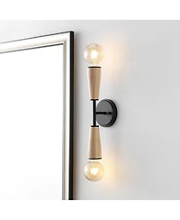 Jonathan Y Katia 5.13" 2-Light Modern Designer Iron/Wood Double Sided Hourglass Led Sconce, Light Brown/Black