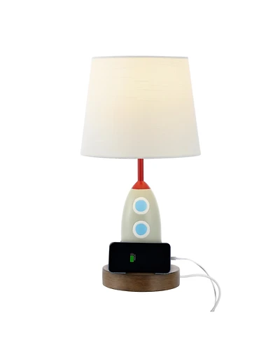 Jonathan Y Houston 17.5" Coastal Style Iron/Resin Rocket Led Kids' Table Lamp with Phone Stand and Usb Charging Port, Multi-Color