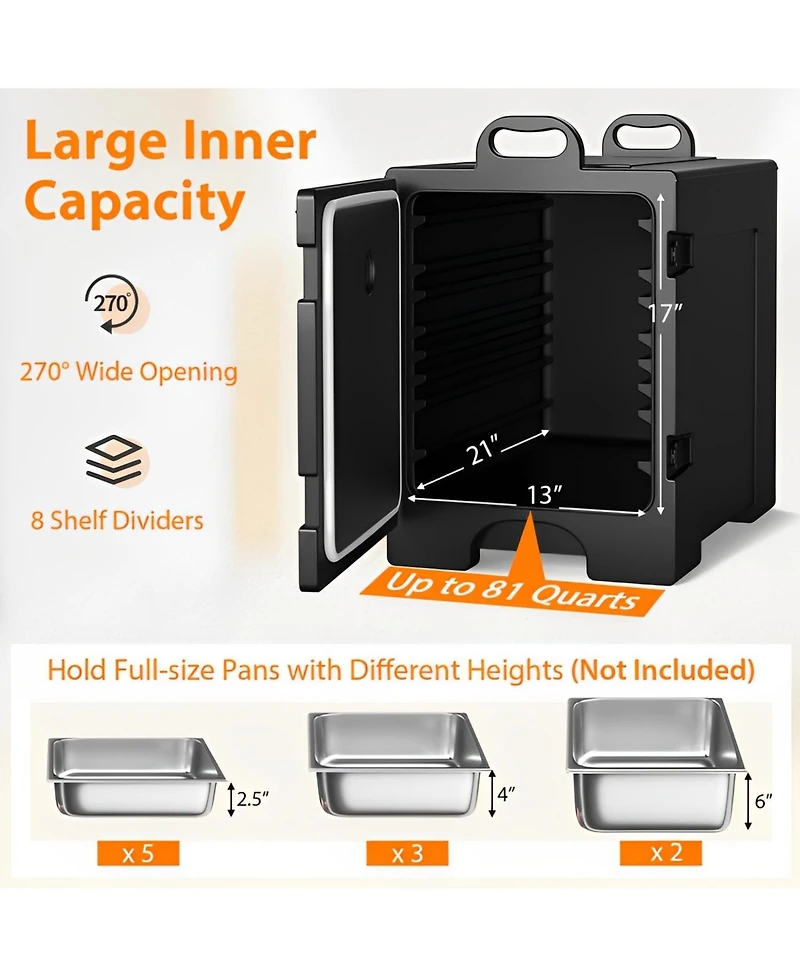 Skonyon 81 Quart Capacity End-loading Insulated Food Pan Carrier with Handles