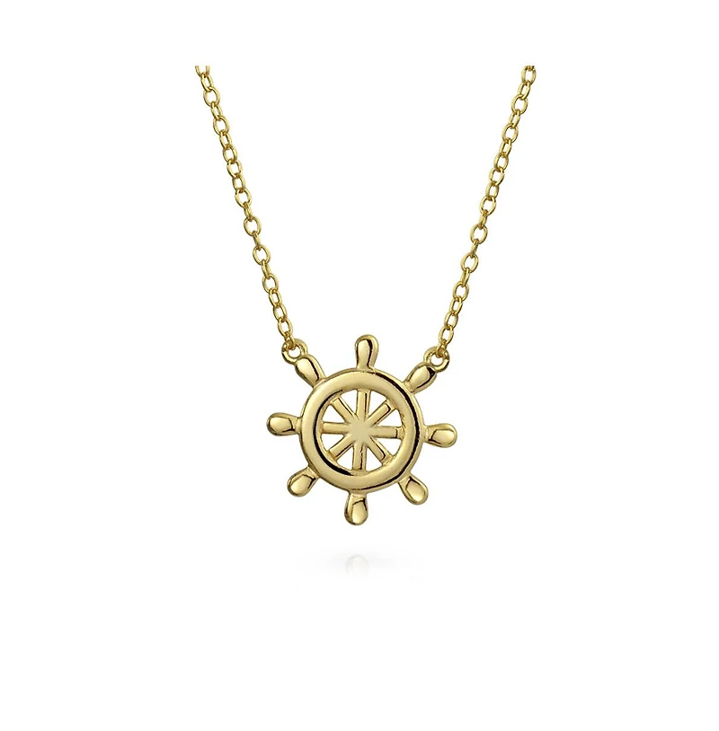 Bling Jewelry Set Of 2 Nautical Ship Wheel Layering Boat Anchor Pendant Necklace Gold Plated Sterling Silver Jewelry Set