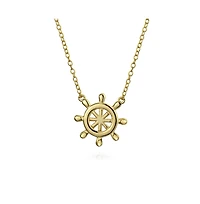 Bling Jewelry Set Of 2 Nautical Ship Wheel Layering Boat Anchor Pendant Necklace Gold Plated Sterling Silver Jewelry Set
