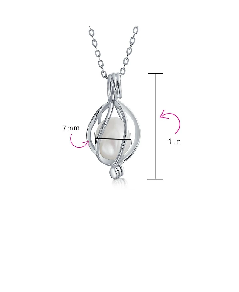 Bling Jewelry Teardrop White Freshwater Cultured Pearl Bird Caged Pendant Necklace Sterling Silver