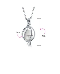 Bling Jewelry Teardrop White Freshwater Cultured Pearl Bird Caged Pendant Necklace Sterling Silver