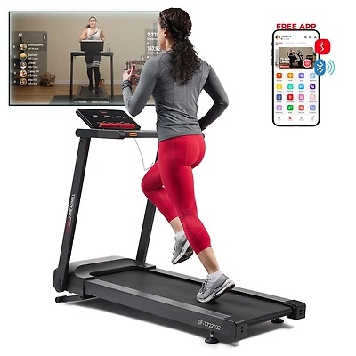 Sunny Health & Fitness Interactive Slim Folding Treadmill with 12-Level Auto Incline, Advanced Brushless Motor & Free SunnyFit App via Bluetooth  