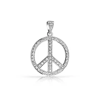 Bling Jewelry Pave Cubic Zirconia Cz Open Peace Sign Pendant Necklace Sterling Silver With Chain