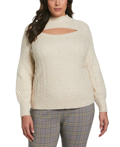 Ella Rafaella Plus Cut-Out Cable Knit Long Sleeve Sweater