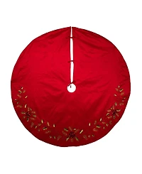 Kurt Adler 72-Inch Red Dupion Tree Skirt with Multi Sequin Poinsettia