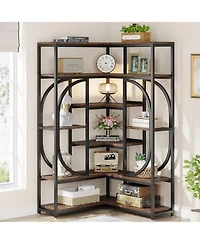Tribesigns 7-Shelf Corner Bookshelf, Large Modern Corner Bookcase, Tall L-shaped Corner Shelf Stand Display Rack with Storage, Metal Frame for Living