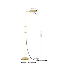Jonathan Y Zinnia 63" Industrial Minimalist Height-Adjustable Iron Pharmacy Led Floor Lamp, Brass Gold
