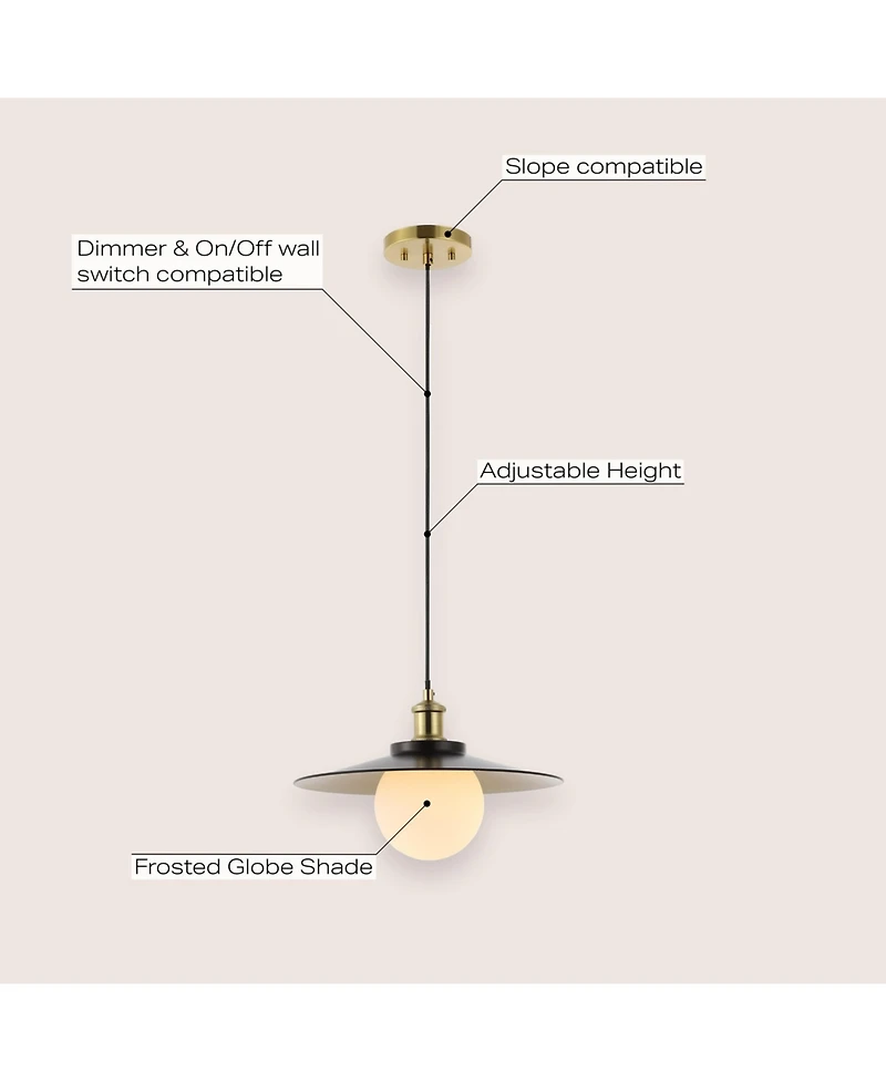 Jonathan Y Hadley 14.5" 1-Light Scandinavian Farmhouse Iron/Frosted Glass Led Pendant, Oil Rubbed Bronze/Brass Gold