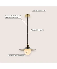 Jonathan Y Hadley 14.5" 1-Light Scandinavian Farmhouse Iron/Frosted Glass Led Pendant, Oil Rubbed Bronze/Brass Gold