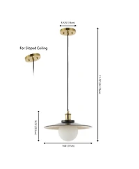 Jonathan Y Hadley 14.5" 1-Light Scandinavian Farmhouse Iron/Frosted Glass Led Pendant, Oil Rubbed Bronze/Brass Gold
