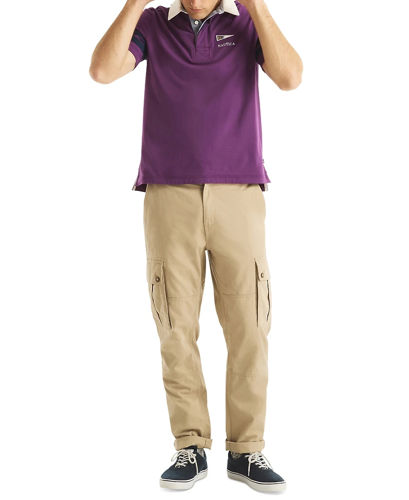 Nautica Men's Short Sleeve Striped-Trim Rugby Polo Shirt