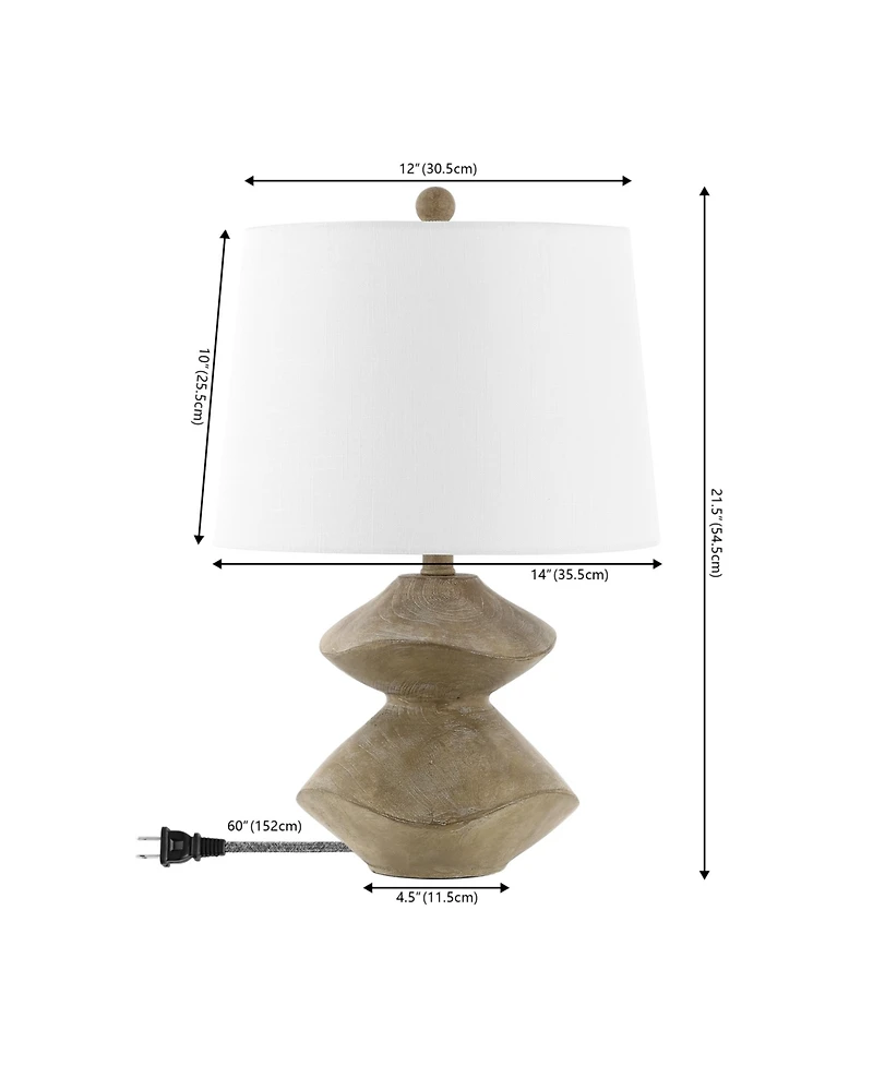 Jonathan Y Laken 21.5" Minimalist Coastal Resin/Iron 2-Stack Cairn Led Table Lamp, Brown Wood Finish