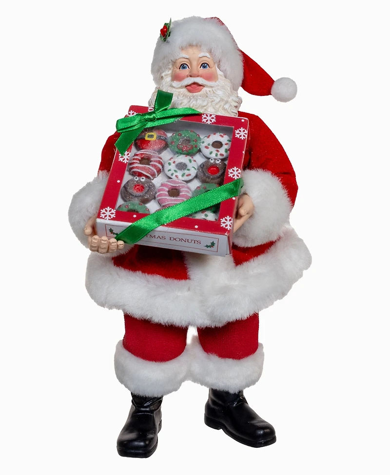 Kurt Adler 10.5-Inch Fabriche Santa with Box of Donuts