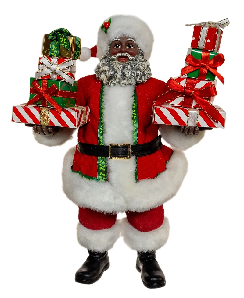 Kurt Adler 10.5-Inch Fabriche African American Santa with Gifts