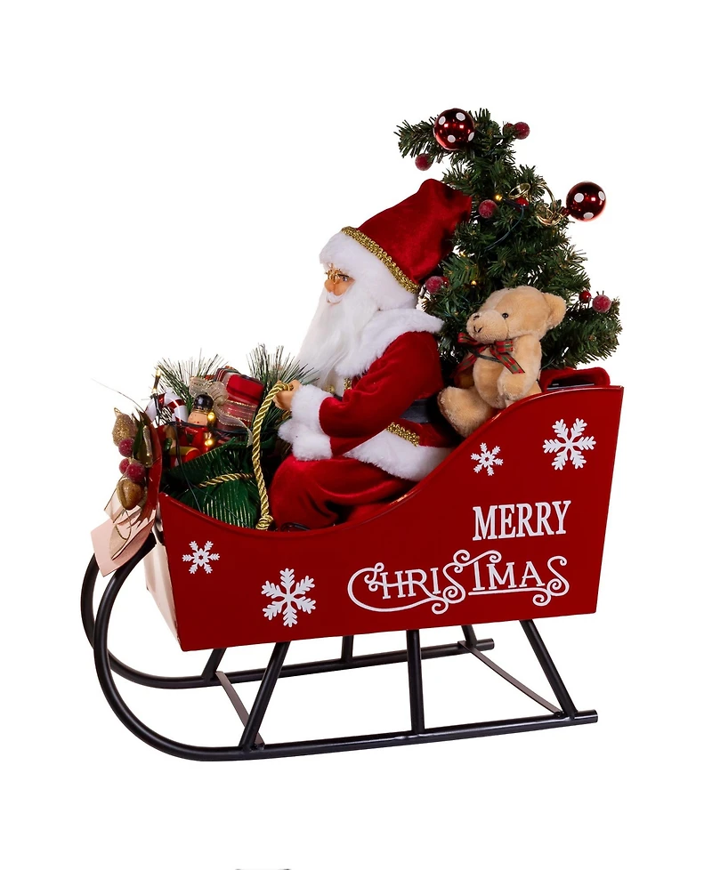 Kurt Adler 24-Inch Battery Operated Musical Led Santa in Metal Sleigh Table Piece