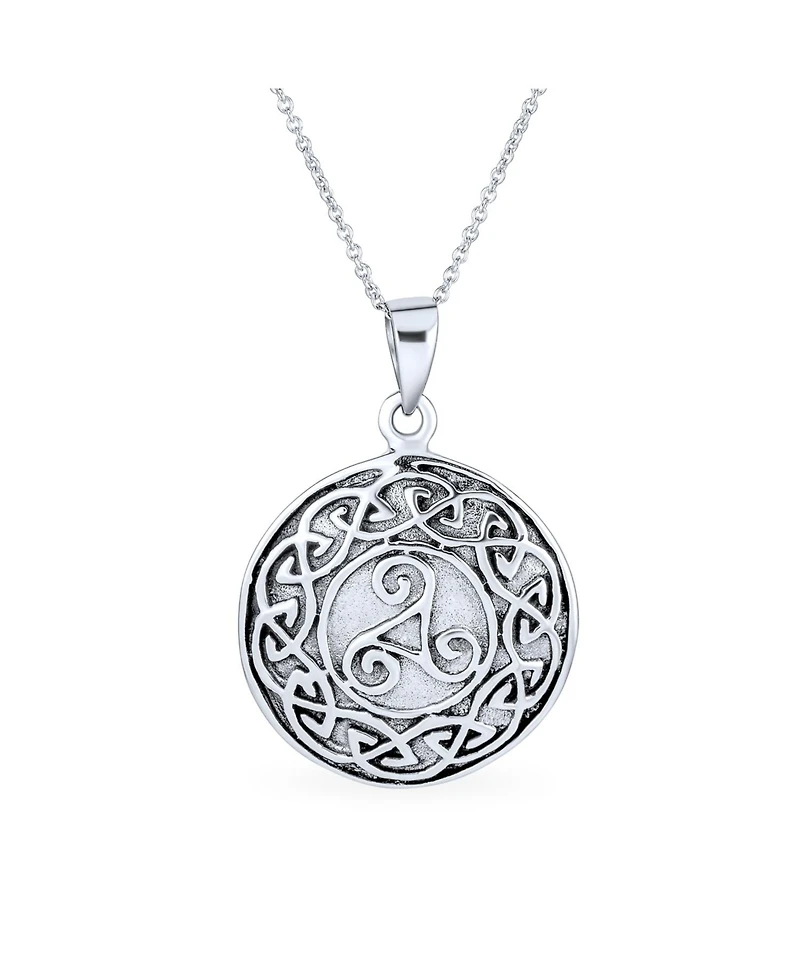 Bling Jewelry Ancient Viking Round Circle Disc Medallion Celtic Triquetra Trinity Knot Triskele Pendant Necklace Oxidized Sterling Silver