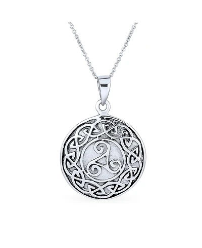 Bling Jewelry Ancient Viking Round Circle Disc Medallion Celtic Triquetra Trinity Knot Triskele Pendant Necklace Oxidized Sterling Silver