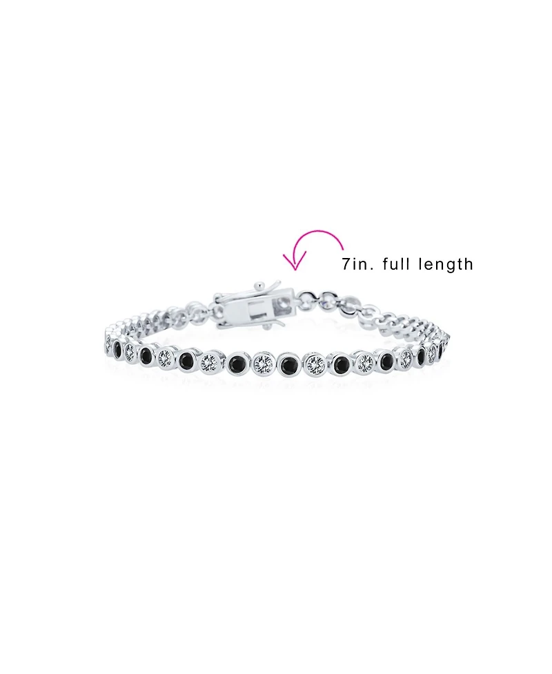Bling Jewelry Formal Holiday Party 10CT Black White Alternating Cubic Zirconia Bubble Circle Bezel Solitaire Cz Tennis Bracelet Sterling Silver 7 Inch